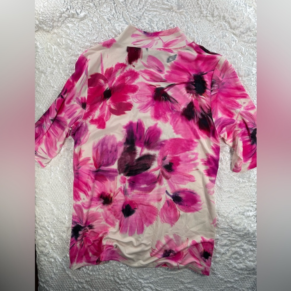NWOT JOHNNY WAS “The Janie”Women's Pink Floral Mock Neck Top - Picture 3 of 4